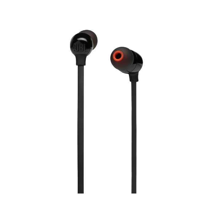 Black in-ear headphones with JBL logo on a white background