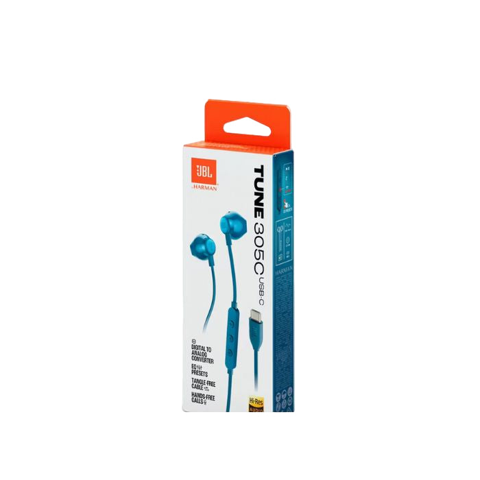 JBL T305C-BU In-Ear Earphones, USB, Microphone, Blue