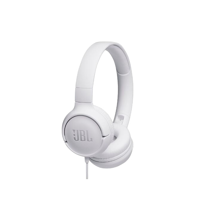 White JBL headphones on a white background
