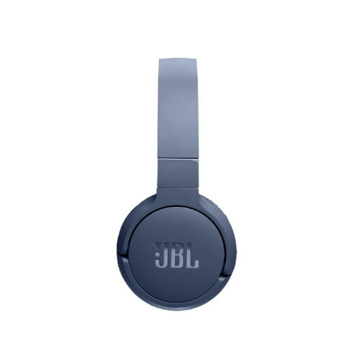 Blue JBL headphones on a white background
