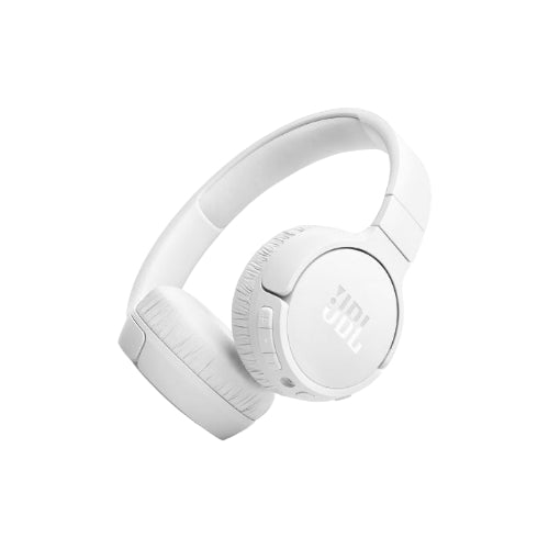 White headphones with JBL logo on a white background