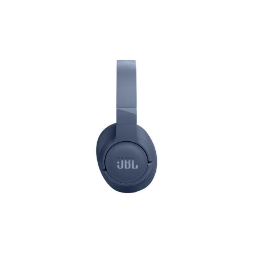 Blue JBL headphones on a white background