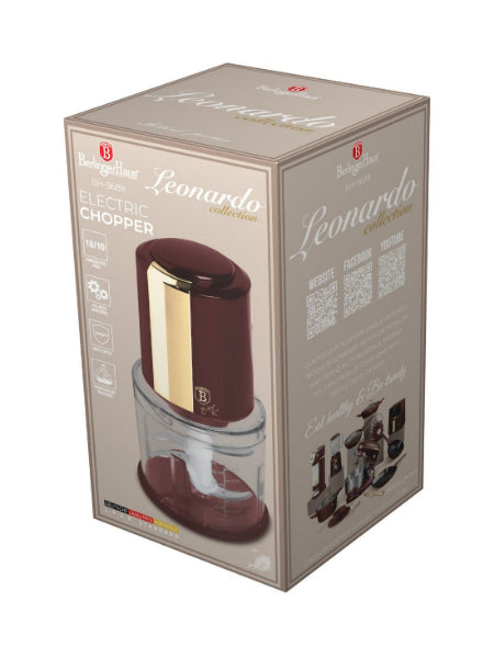 Box of Leonardo electric chopper with brand logo on a white background