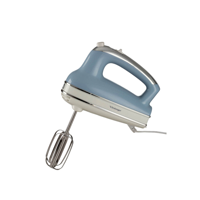 Blue hand mixer on a white background