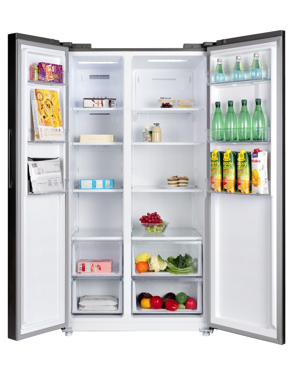 CHiQ Side by Side Refrigerator A+, 525Lit, No Forest, Fast Cooling System, Glass Shelf, Dark Inox