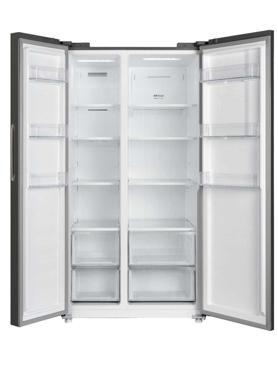 CHiQ Side by Side Refrigerator A+, 525Lit, No Forest, Fast Cooling System, Glass Shelf, Dark Inox