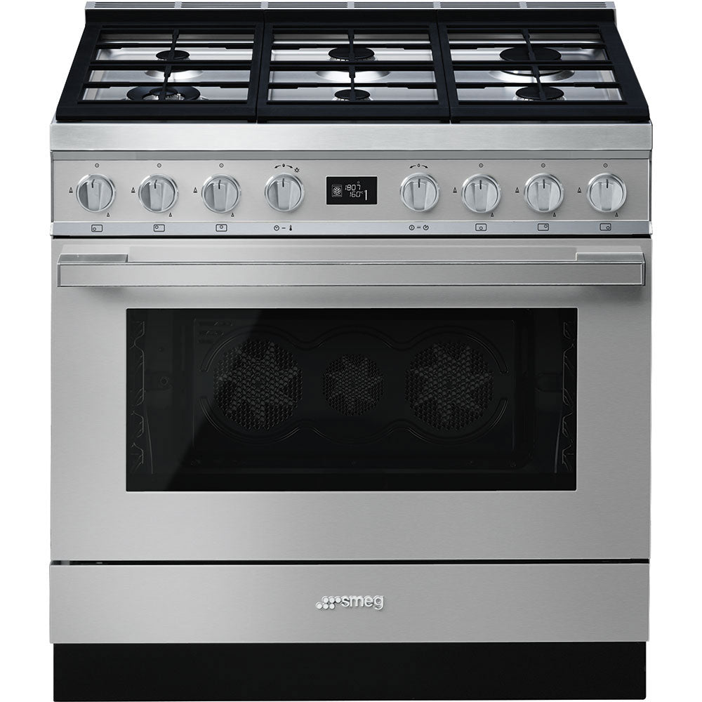 Smeg Free Stand Gas Cooker with Electric Grill, 5Burners, 90Cm, Stainless Steel