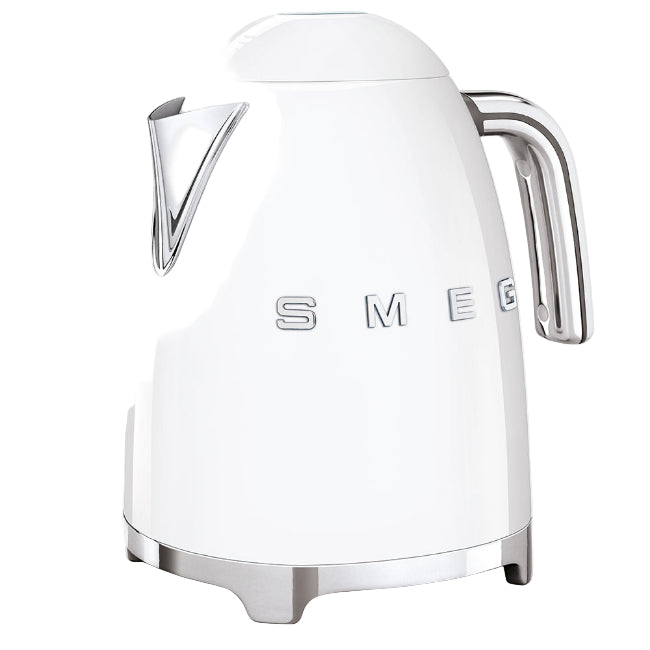 White electric kettle with Smeg logo on a white background