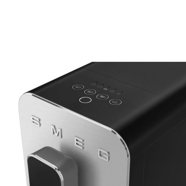 Black appliance with silver brand logo on a white background