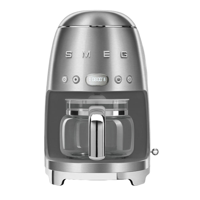 Silver Smeg coffee machine on a white background