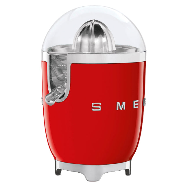 Red SMEG citrus juicer on a white background