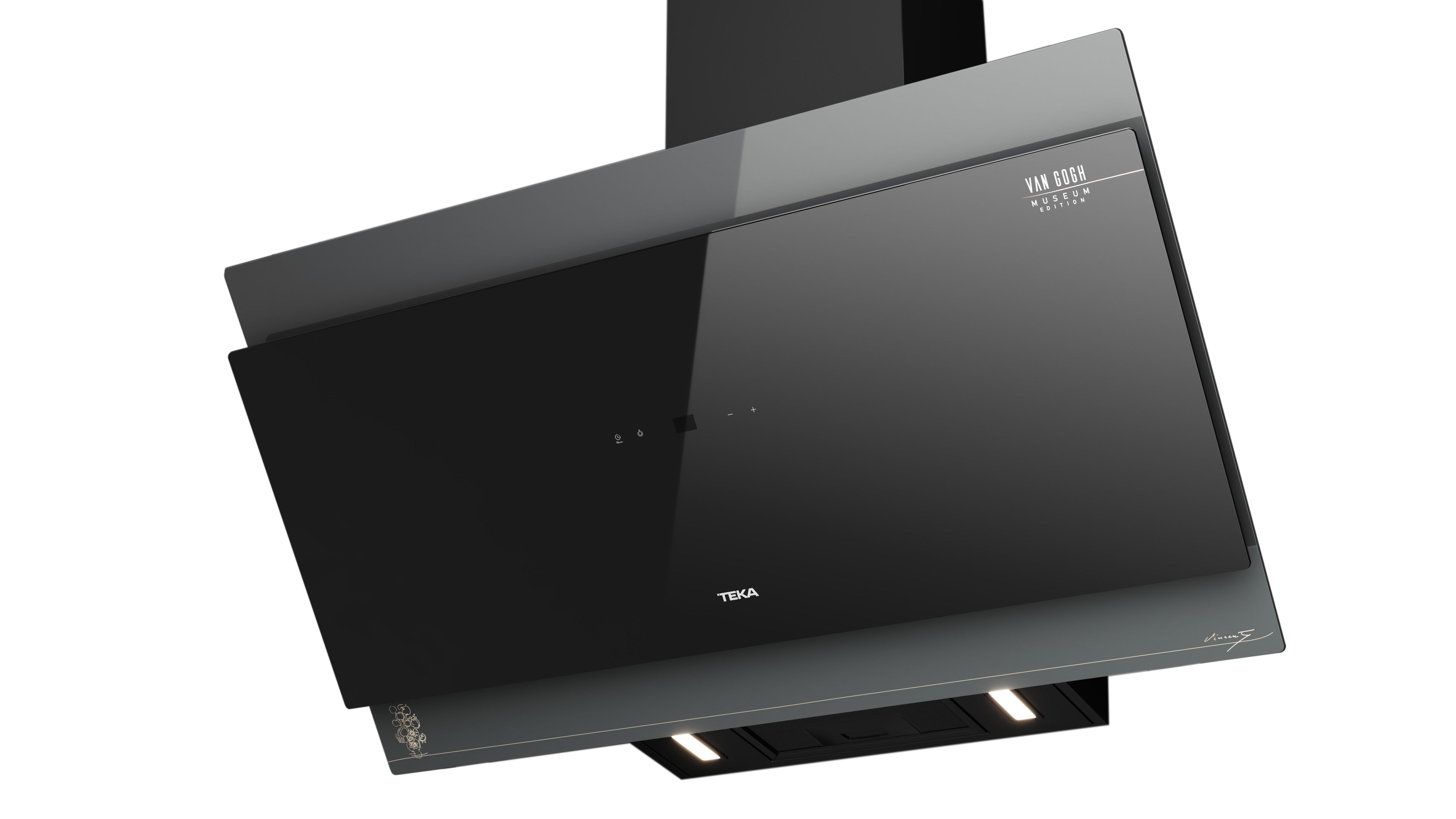 Black kitchen hood with Teka branding on a white background