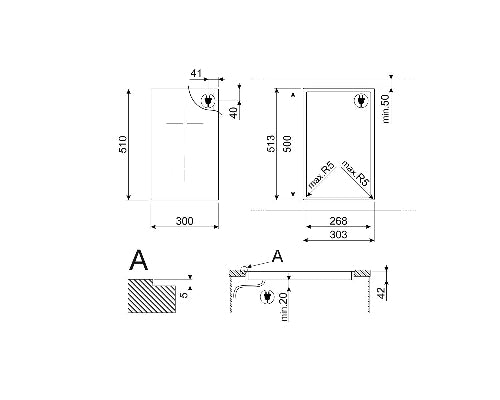 Technical drawing with dimensions and annotations on a white background
