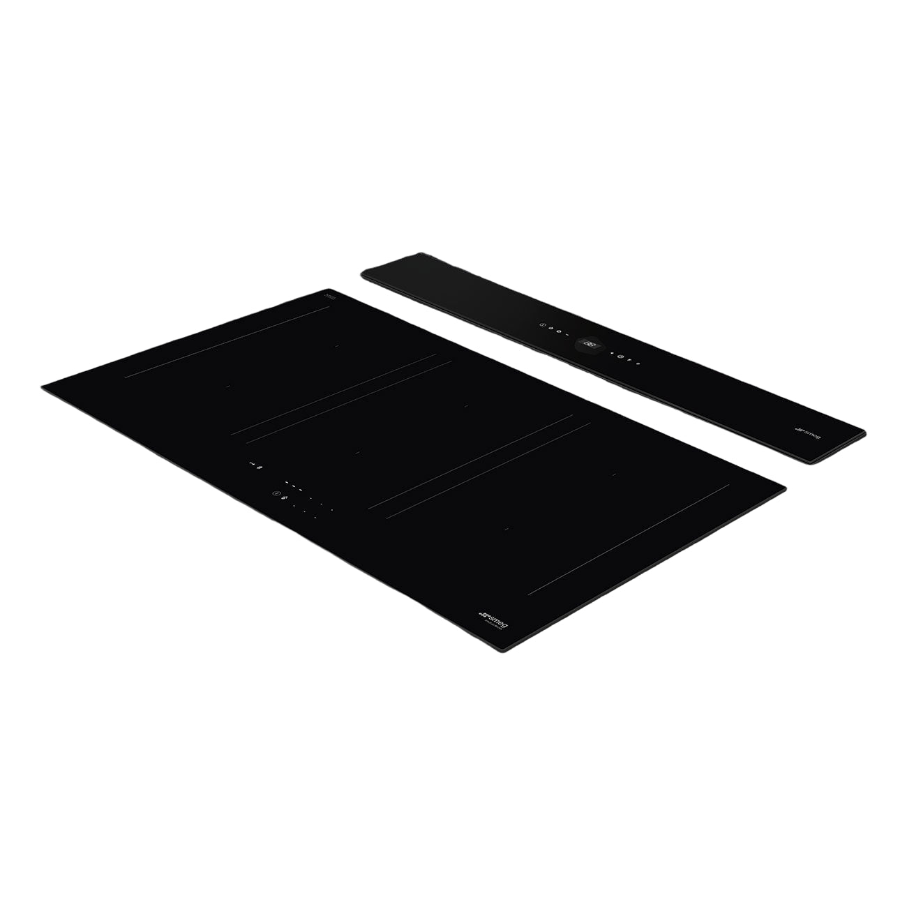 Black induction cooktop on a dark gray surface