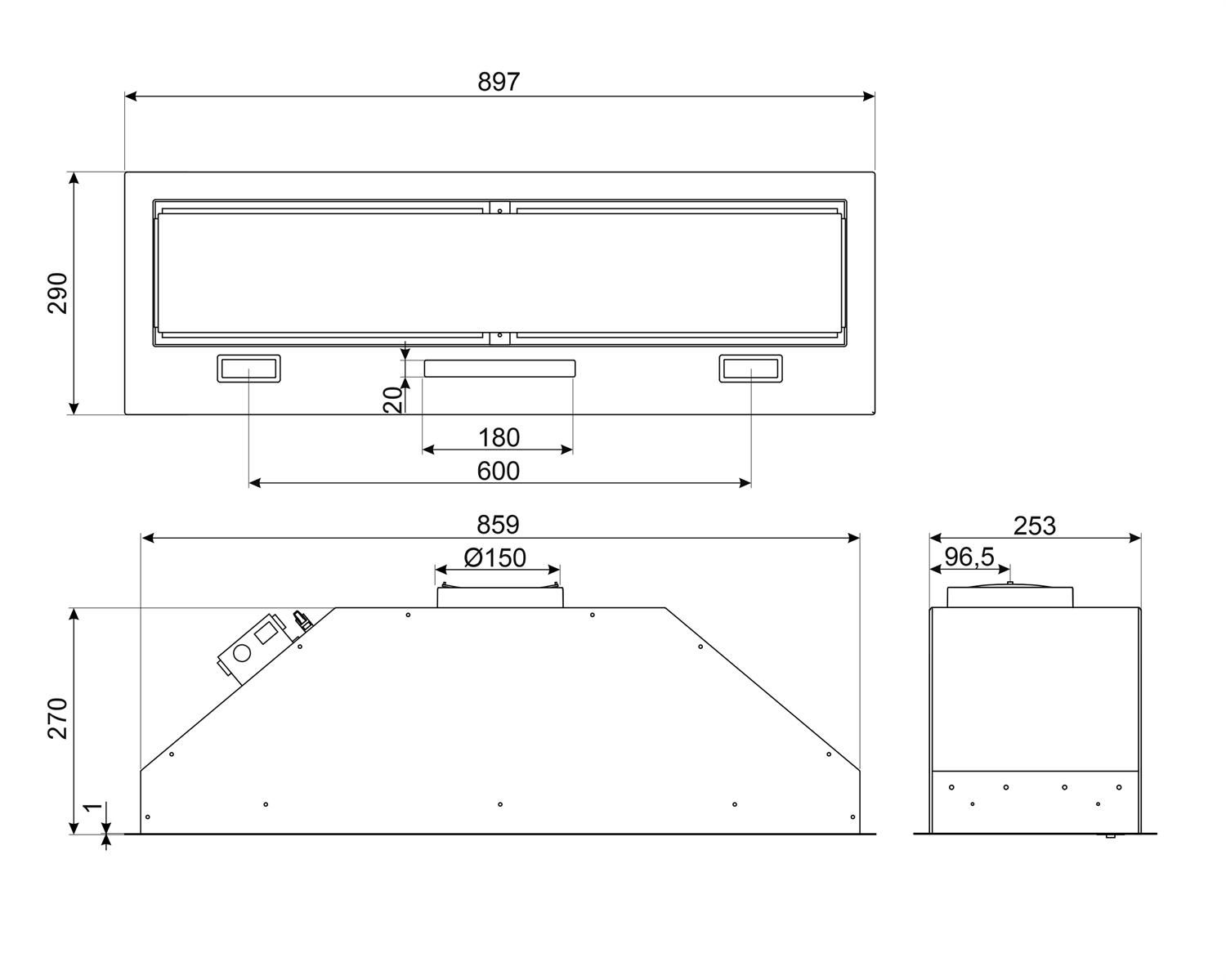 Smeg Built in Hood, Fully Integrated, 90Cm, Black