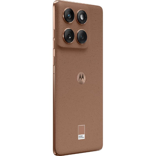 Brown smartphone with camera module on a white background