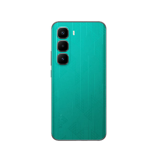 Green smartphone with a textured back on a white background