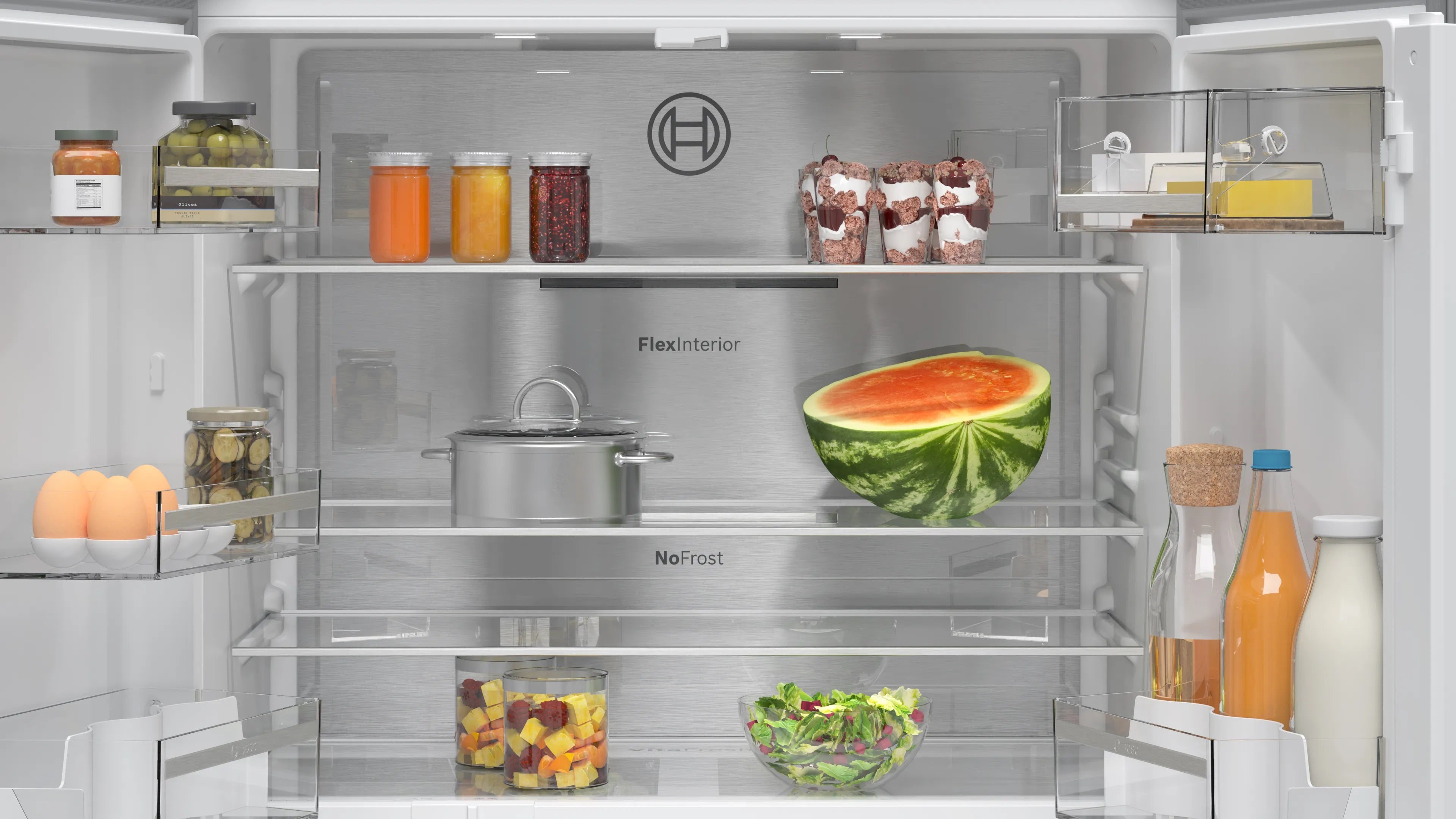 Bosch Side by Side Refrigerator French Door Bottom Freezer A, 605Lit, Silver