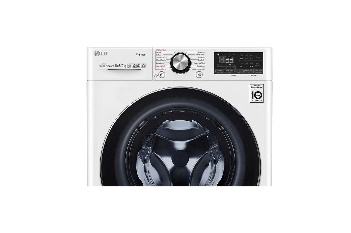LG Front Load Washer & Dryer Machine A, 10.5KG Wash & 7KG Dryer, 1400RPM, White