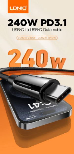 بروتوكولات شحن سريع Ldnio بقوة 240 واط، باللون الأسود