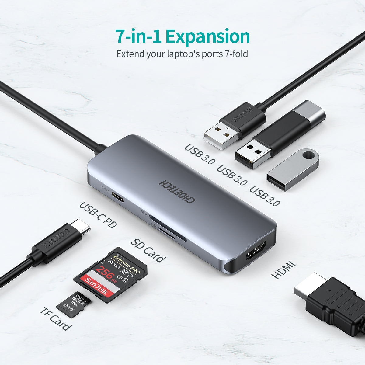 Choetech 7-In-1 Usb-C Multiport Adapter Silver