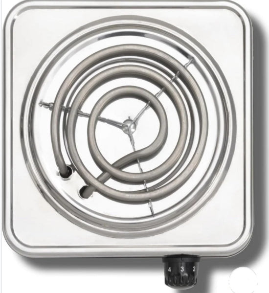 Electrical heating element with spiral design on a white background