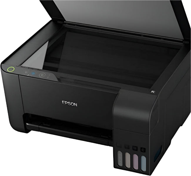 Black Epson printer on a white background