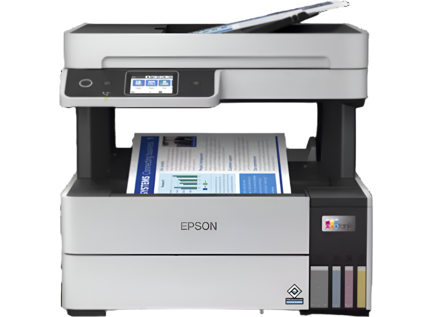 Epson printer with documents on a white background
