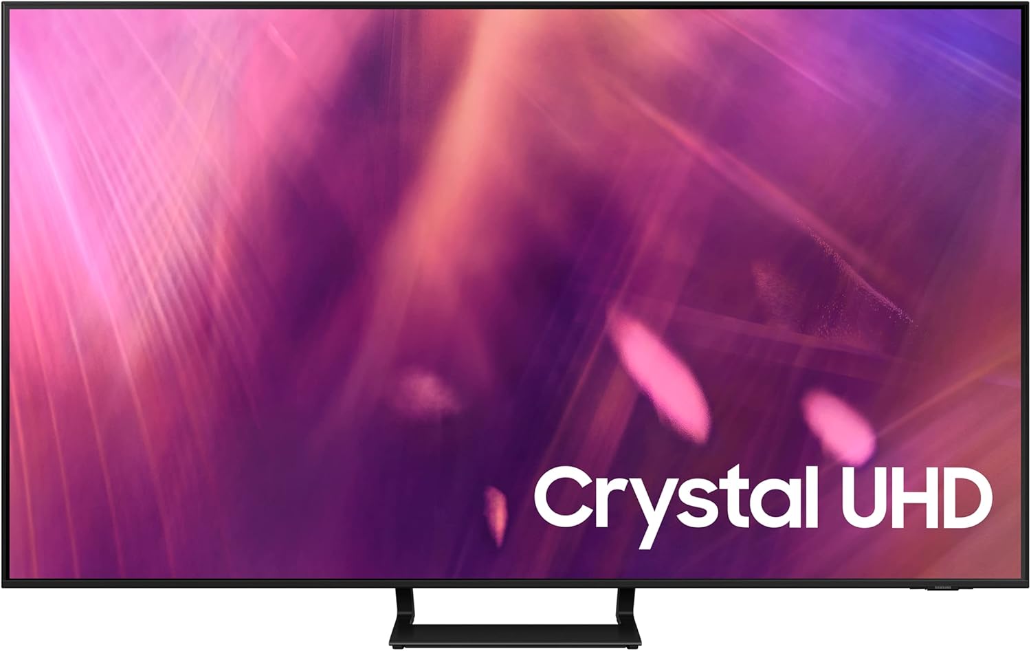 TV screen displaying a 'Crystal UHD' logo with a colorful abstract background