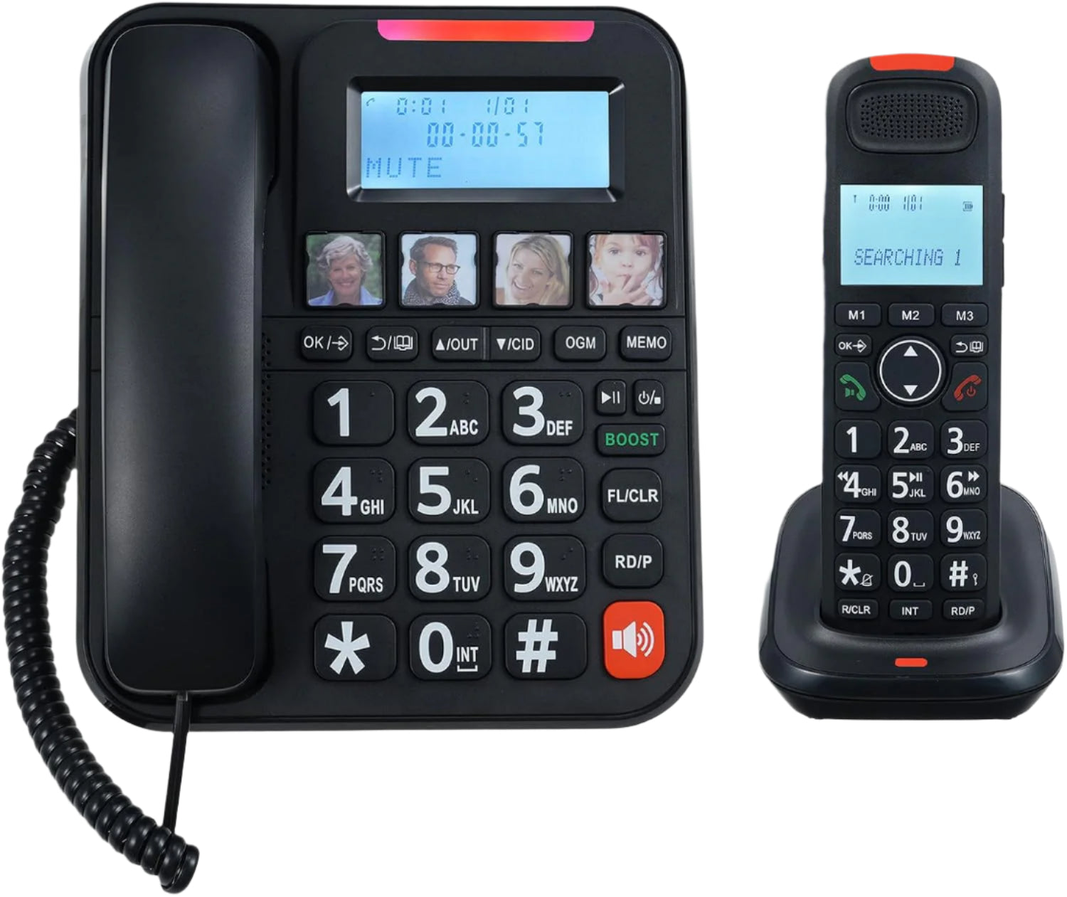 GOL NOM Expandable Phone Set Corded & Cordless Phone System, Answering Big Buttons Handset, Black