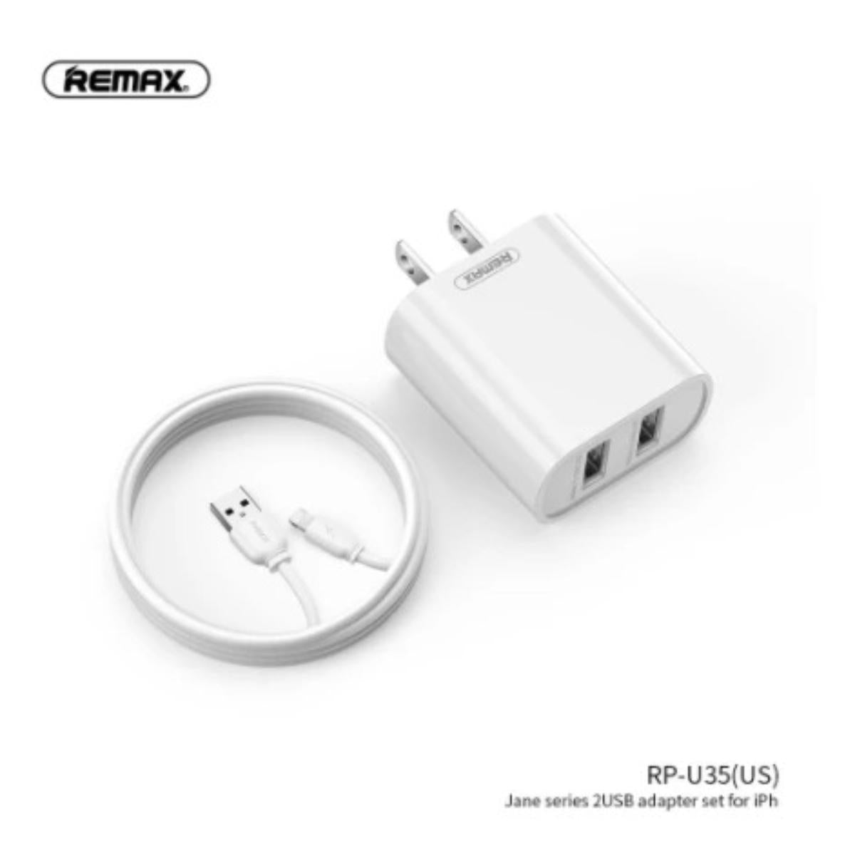 Remax Jane Series 2.1A Dual Usb Charger Set Home Charger 2Usb + Cable Lightning 1M