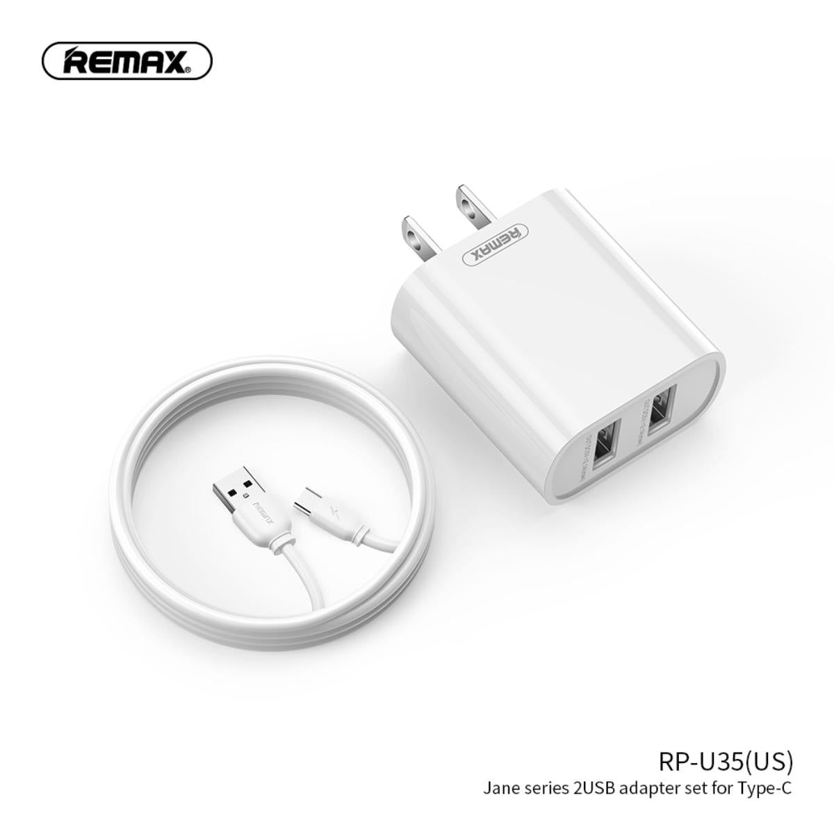 Remax Jane Series 2.1A Dual Usb Charger Set Home Charger 2Usb + Cable Type-C 1M