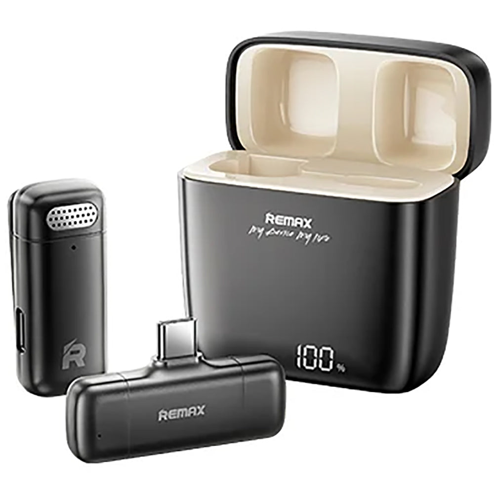 Remax Wireless Live Stream Recording Microphone Type C, 300Mah Charging Dock, Black