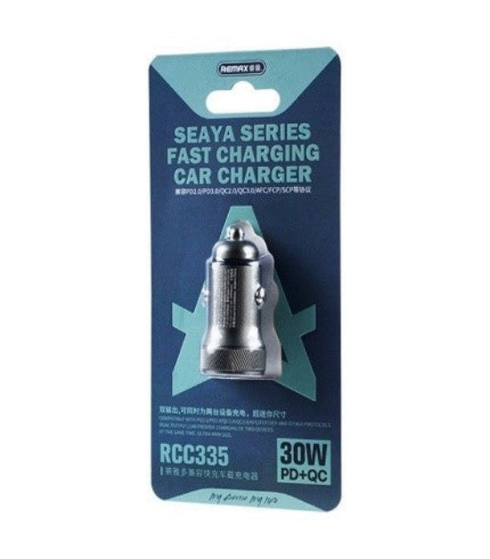 Remax Car Charger Aluminium Alloy Seaya Series, 30Watts, USB A & Type C Dual Port PD Fast Charging