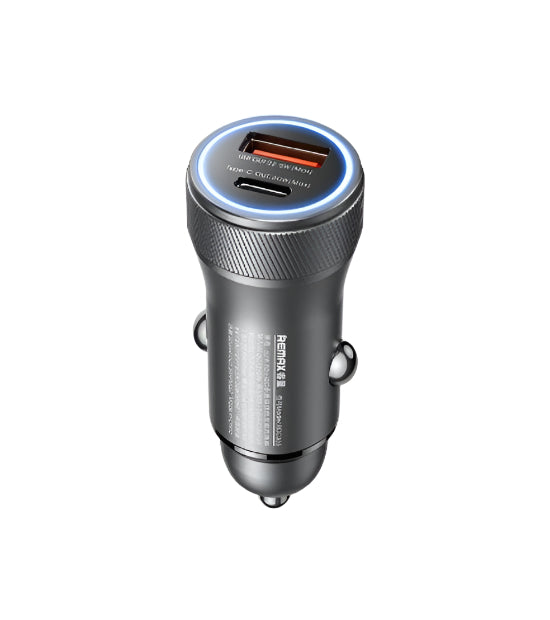 Remax Car Charger Aluminium Alloy Seaya Series, 30Watts, USB A & Type C Dual Port PD Fast Charging