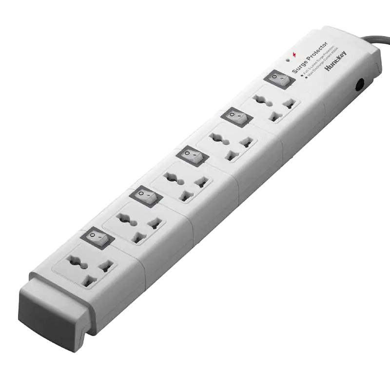 Power strip with multiple outlets on a white background