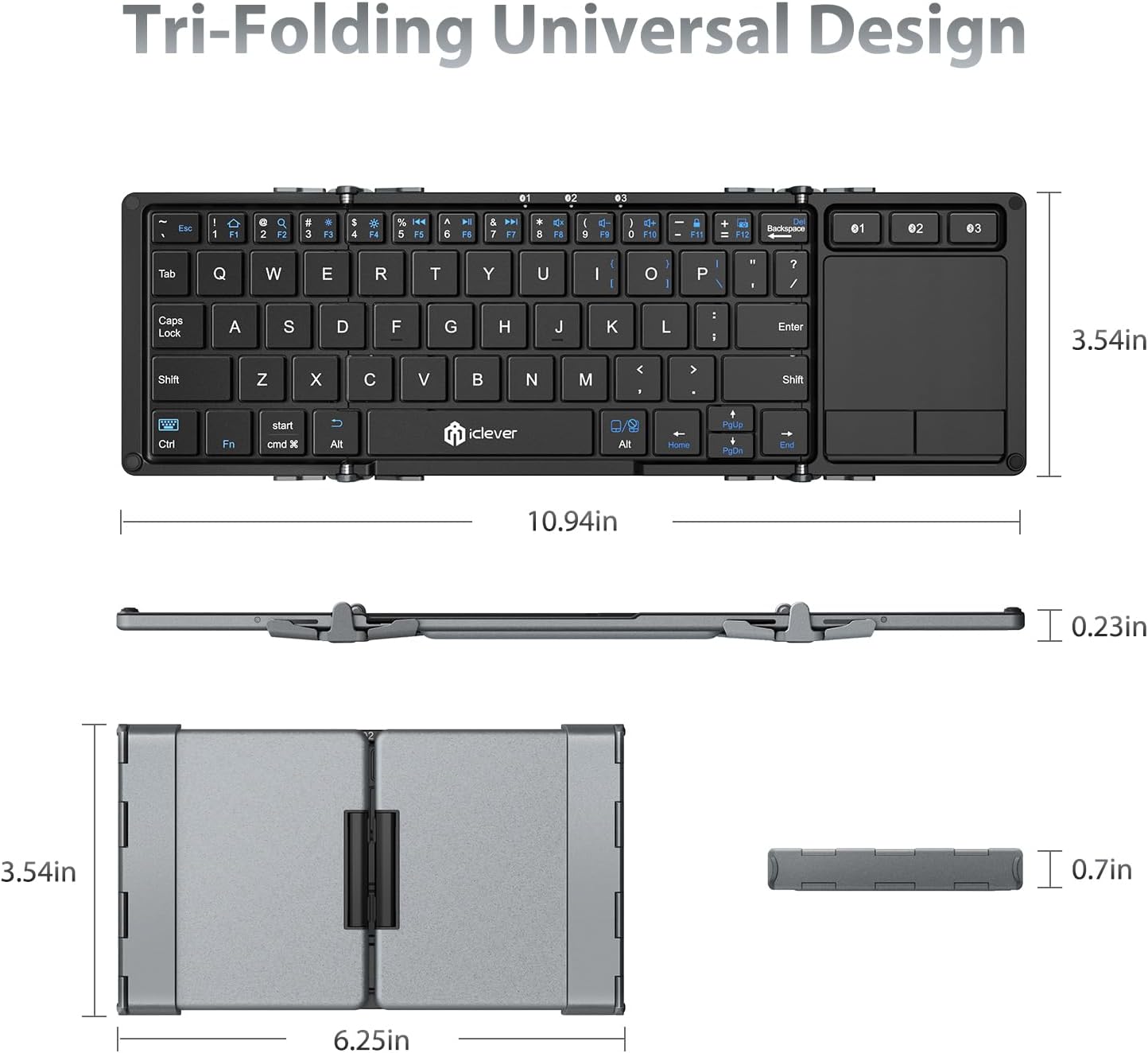 SUIRGE Foldable Bluetooth Keyboard with Sensitive Touchpad, Multi Devices