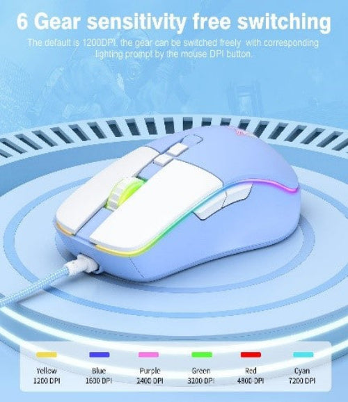 Onikuma Gaming Mouse Optical Sensor 7200 DPI, Braided Cable, RGB Lighting, Blue