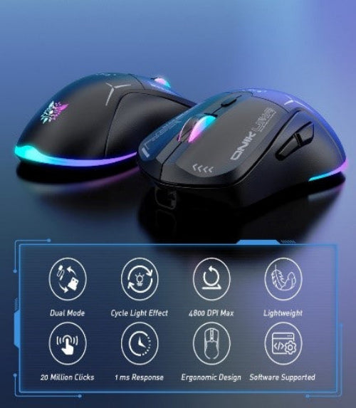 Onikuma Wireless Dual Mode Mouse Gaming, For PC & Laptop, Black/ White