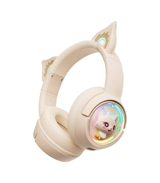 ONIKUMA Wireless Gaming Headset Gamer with Mic, RGB Light Cute 3D Cartoon for iPad, Tablet, PC, PS4, Beige