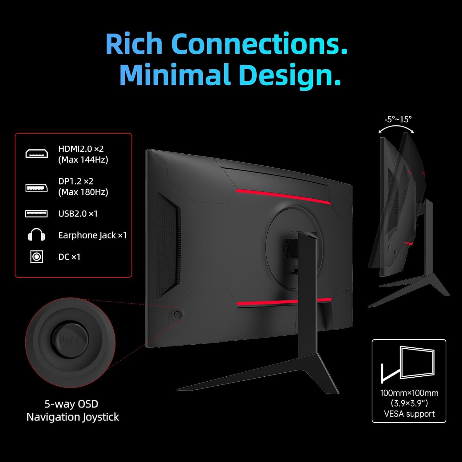 SUIRGE Gaming Monitor 27Inch, 180hz FHD 2K 1500R Curved PC Monitors