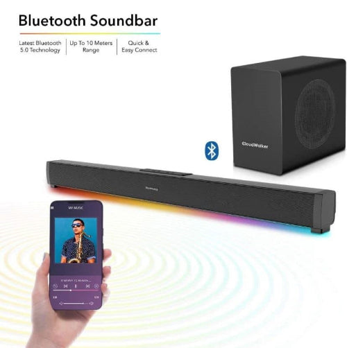 Gbt Soundbar with Subwoofer & LED Lights, 2.1 Channel, 120Watts, Bluetooth, Black
