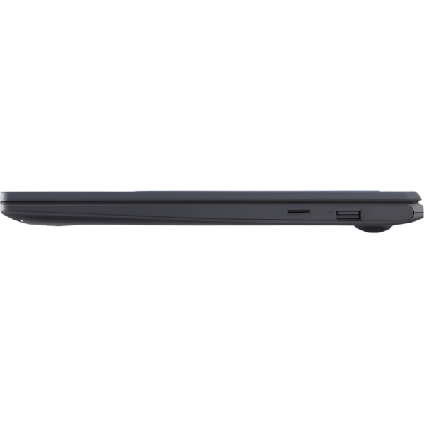 Side view of a black laptop on a white background