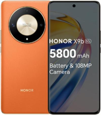 هاتف Honor X9b 5G، ذاكرة 12 جيجابايت و256 جيجابايت، شاشة 6.7 إنش، إصدار مفتوح بسعتيْن للشرائح وشاحن EU، لون شروق الشمس البرتقالي