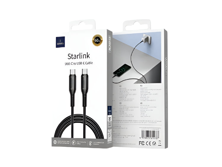 كيبل WiWU Star بمنفذي C إلى C بقوة 60 واط، لون أسود