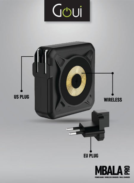 Goui Mbala Wall Charger & Pro Power Bank 10000Mah, Wireless, Black