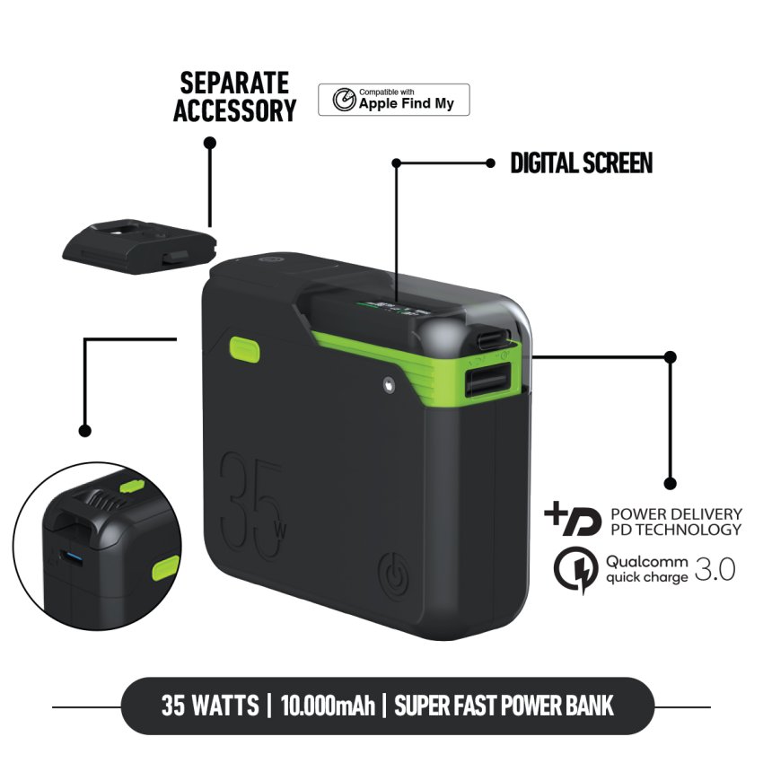 Goui Titan Fast Wall Charger & Power Bank 10000MAh, 35Watts, Black