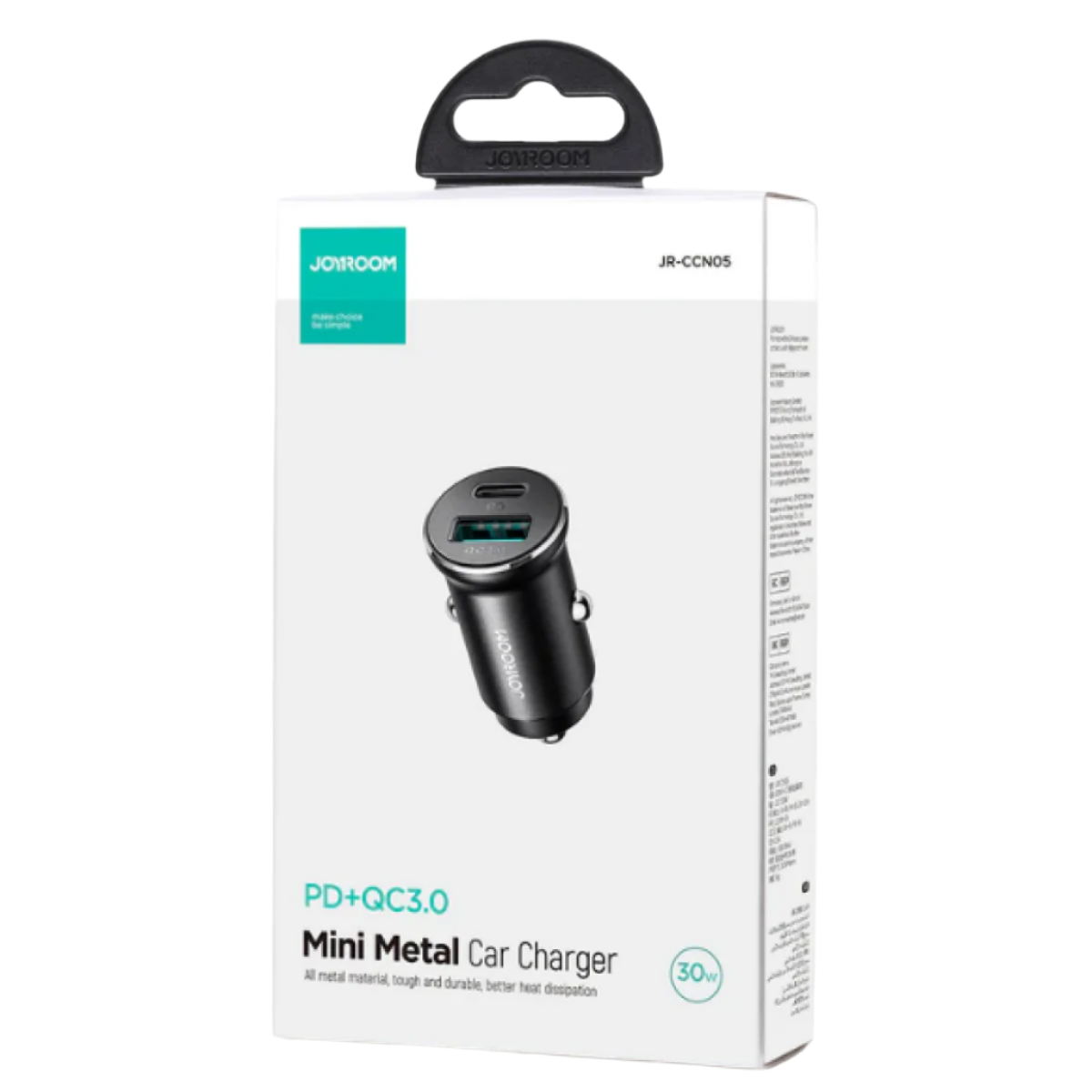 Joyroom Mini Metal Car Charger, A & C, 30Watts, Black