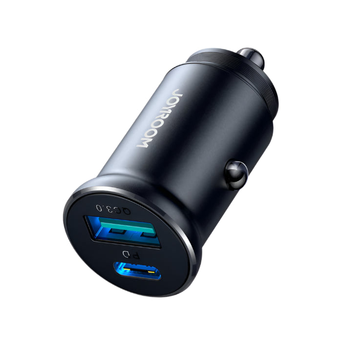 Joyroom Mini Metal Car Charger, A & C, 30Watts, Black