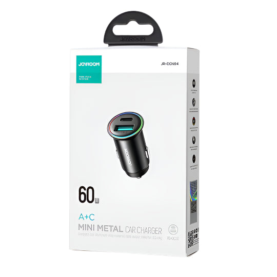 Joyroom Car Charger Mini Aluminium, A & C, 60Watts, Black